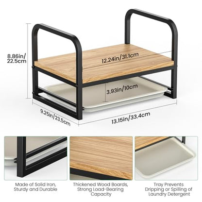 Laundry Detergent Holder Stand, Liquid Detergent Dispenser Shelf Organizer with Cleanable Drip Tray, Liquid Holder Stand Catcher for Laundry Room Organization and Storage (Flat-Black)