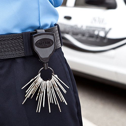 KEY-BAK SUPER48 Locking Retractable Keychain, Durable Polycarbonate Case, Leather Belt Loop, and Oversized Split Ring