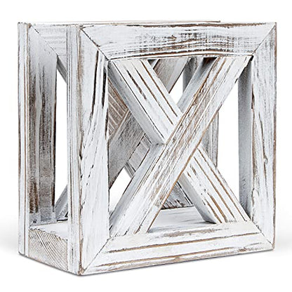 Farmhouse Wooden Napkin Holder for Tables, Rustic Kitchen Decor | for Counter, Ideal Napkin Dispenser for Dining Counter tops (White)