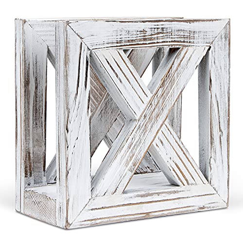 Farmhouse Wooden Napkin Holder for Tables, Rustic... (Farmhouse White | Wood)