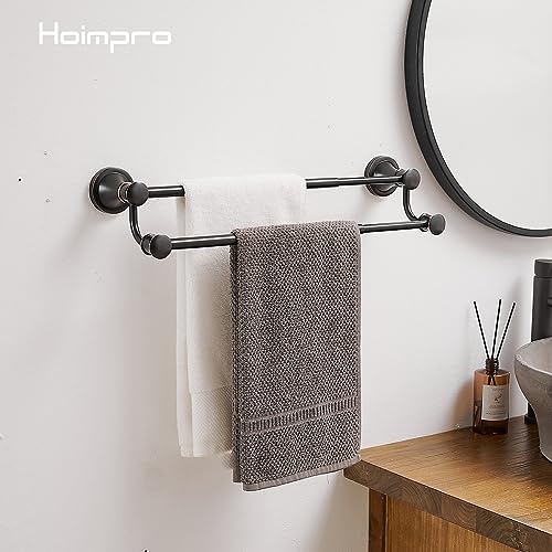 Hoimpro Adjustable Retractable 15-27 Inches Stainless Steel Bathroom Towel Bar, Bathroom Accessories Bath Hotel Double Towel Bar Rod Hanger Wall Mounted Towel Holder Towel Rack, Oil Rubbed Bronze