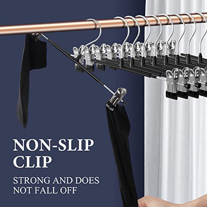 Pants Hangers with Clips Skirt Hangers 12 Inch 20 Pack, Black | Non-Slip,Adjustable metal clips,Space-Saving,Heavy duty, for pants/skirt/dress/trousers/jeans/shorts/Clothes,Women,men