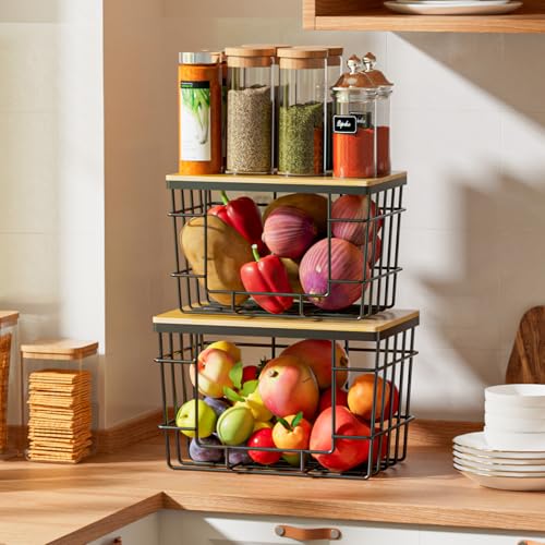 2 Pack Trash Bag Holder, Extra Large Garbage Bag Dispenser with Bamboo Top, Wall Mounted Stackable Trashbag Storage for Kitchen Laundry Room Under Sink Organization