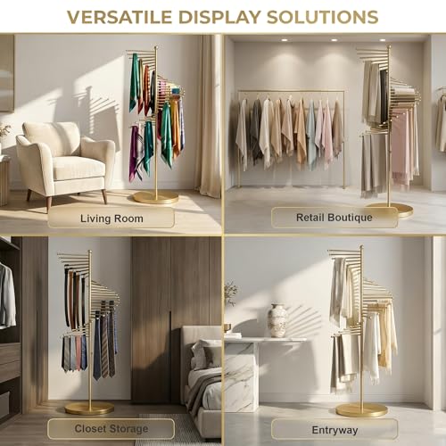 Scarf Rack Free Standing, Metal Spiral Hijab Stand, 30 Rods | Commercial Scarf Holder for Multiple Scarves Hat Belt Pants, 42x170cm/17x67in Space Saving Organizer