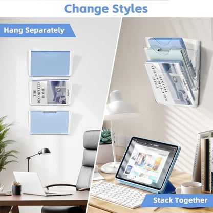 Clear Acrylic Wall File Holder, 3 Pack Wall Mount Single Pocket Organizer | One-piece design, no assembly needed, screws not included, ideal for mail magazines folders office home classroom use