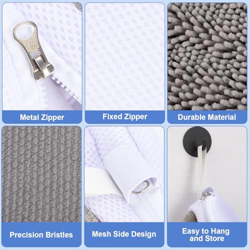 2 PCS Shoe Washing Machine Bags for Washer and Dryer, Grey + White | Reusable Laundry Shoe Bag, Hands Free, Hidden Self-locking Zipper, 360° Deep Cleaning, For Sneakers and All Shoes Types