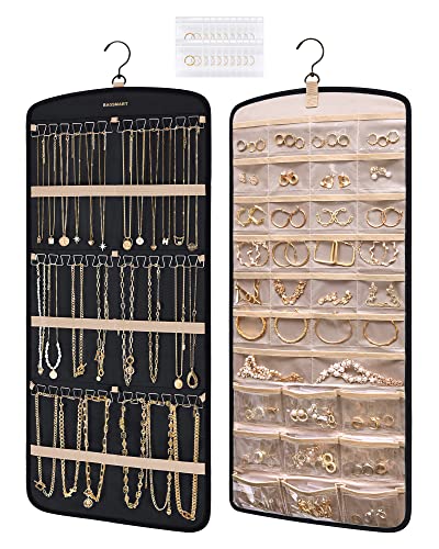 BAGSMART Hanging Jewelry Organizer, Necklace Holder 1 Piece, Large, Black | Anti-tangle Hanging Jewelry Organizer with Storage Bag