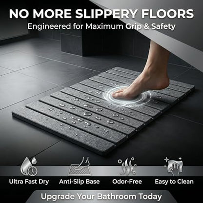 AUDRILO Diatomaceous Stone Bath Mat, Foldable Stone Bath Mats, Quick Drying Bathroom Pad, Super Absorbent & Quick Dry Shower Mat, New Apartment Essential & Housewarming Gift - 23.8 x 15.8 - Grey