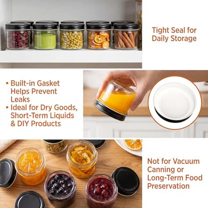 40 Packs 4oz Mini Mason Jars with Lids(Black), Small Canning Glass Jars