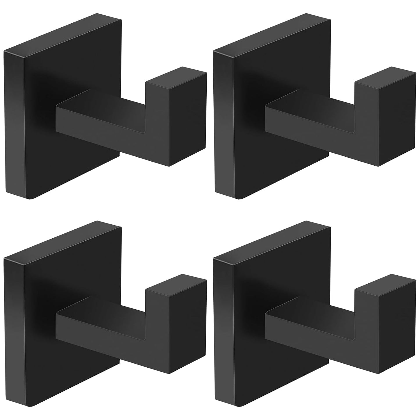 IBosins 4-Pack Towel Hooks Hand Towel Holder Bathroom Robe Hanger Coat Hook | Matte Black Square Bath Towel Hook Wall Mount Heavy Duty Stainless Steel Hat Hook for Living Room Bedroom Kitchen Closet