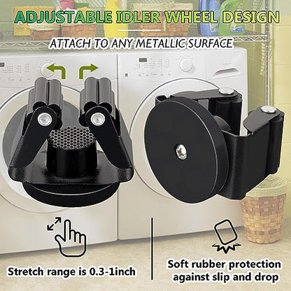 Magnetic Mop Broom Holder,Heavy Duty Movable Magnetic Broom Holder Rack,Anti-slip Wall Mounted Utility Storage Mop Shovel Gripper Hanger for Garage, Kitchen, Laundry, Garden(2 Pack/Black)