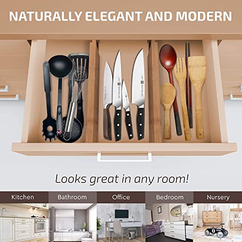 6-Pack Drawer Dividers 2.6-Inch High Dresser Drawer Organizer 16 to 22 Inch | Bamboo, Spring Loaded, No Tools Needed, Fits Wide Drawers for Socks, Clothes, Utensils, Bedroom, Bathroom, Kitchen, Office