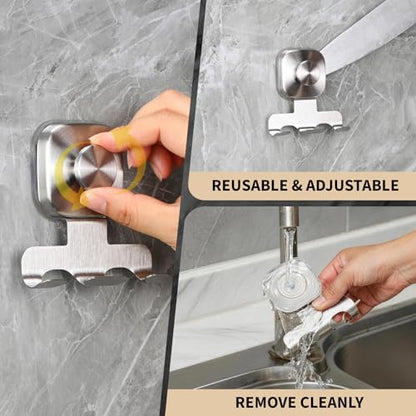 Razor Holder for Shower, 15 LB Suction Cup for Glass Door & Tile, Rustproof Stainless Steel Shaver & Loofah Hanger, No Drill Bathroom Hook for Renters & Dorm, Space Saving (2, Brushed Nickel)