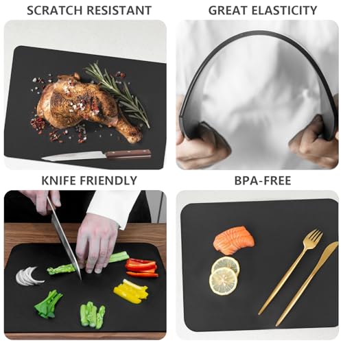 ZVP Thick TPU Cutting Boards for Kitchen, Rubber Flexible Cutting Board Mats, Nonslip Silicone Chopping Mats Foldable BPA Free Knife Friendly Non-Toxic Dishwasher Safe
