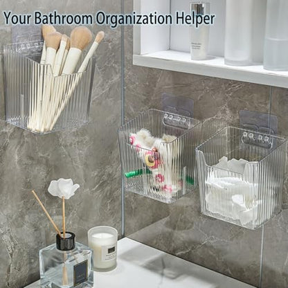 Lae Nuvole Clear Adhesive Wall Organizer Bins, Cabinet Door Storage, 4 Pack | 8 adhesive pads, No Drill, PET, stackable, space-saving; renter friendly, for Bathroom, Kitchen, Pantry, RV, Dorm, Office