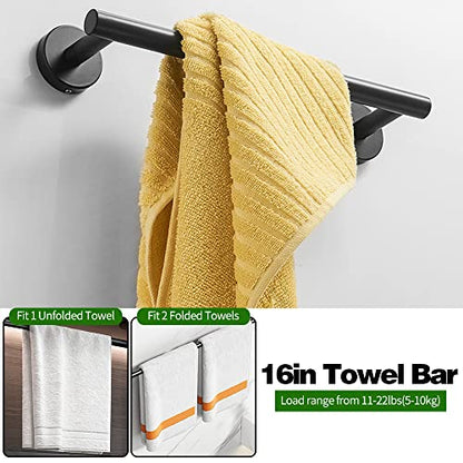 10pcs Matte Black Bathroom Hardware Set | Including 16" Hand Towel Bars, Toilet Paper Holders, Towel Rings, Towel Hooks