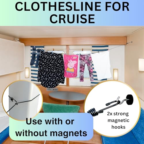 Magnetic Clothesline for Cruise Ship - Updated Stronger Magnets | Cabin Approved - Strong Rubber Coated Non-Scratch Magnets, Travel Clothesline for Cruise Ship Essentials 2026
