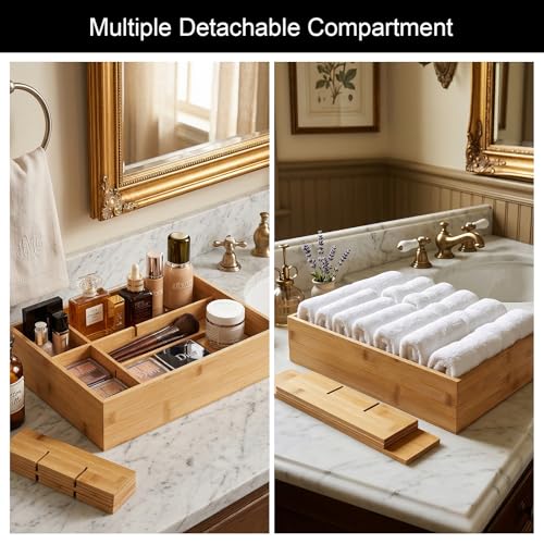 Bamboo Belt Organizer for Closet, Tie Storage Organizer Bins with Detachable Divider Drawer Organizer, Closet Organizers Storage Box for Socks, Bras, Briefs, Ties, Belts,Natural