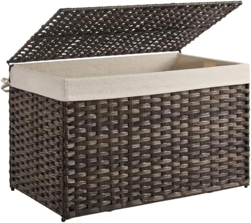 Storage Basket with Lid, Woven Blanket Storage Bin... (Brown)