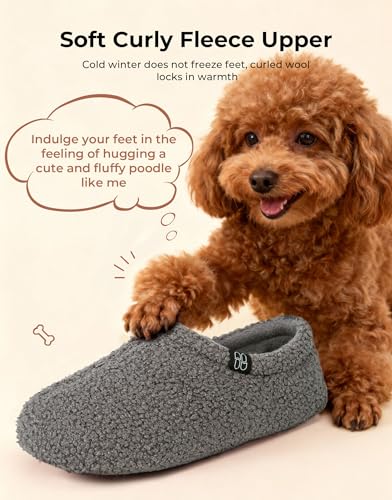 HomeTop Women's Fuzzy Curly Fur Fleece Lining Memory Foam Loafer Slippers | Non-slip,indoor and outdoor,machine-washable,warm,bedroom