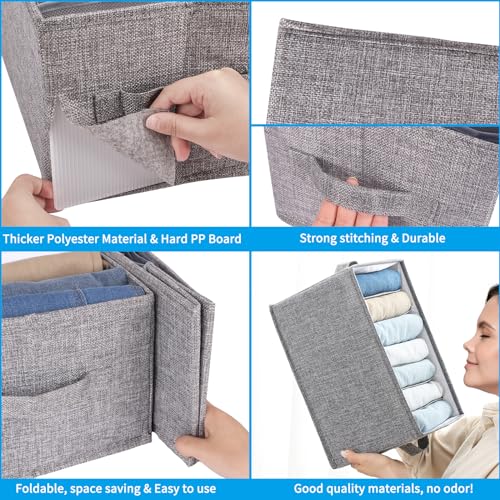 Fixwal Wardrobe Clothes Organizer 4 Pack 7 Grid Closet Storage Divider Bins | Board-Supported Design, 7 Divided Compartments, Washable Construction, for Jeans T-Shirts Pants and Leggings