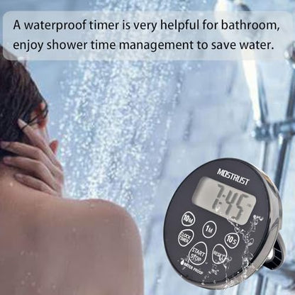 Digital Waterproof Shower Clock Timer | Bathroom Countdown Cooking Kitchen Timer with Alarm Magnetic-Back Stand, Ideal for Shower Bathroom
