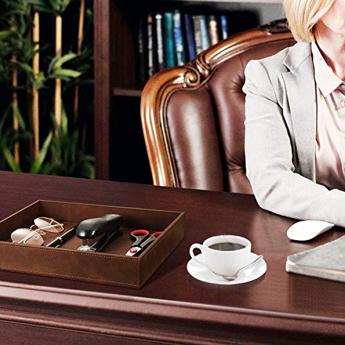 SITHON Valet Tray Desk Organizer PU Leather Catchall | Bedside Vanity Tray Nightstand Caddy Coin Box Key Jewelry Storage Organizer, Graduation, Brown