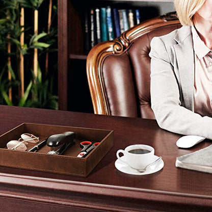 SITHON Valet Tray Desk Organizer PU Leather Catchall | Bedside Vanity Tray Nightstand Caddy Coin Box Key Jewelry Storage Organizer, Graduation, Brown
