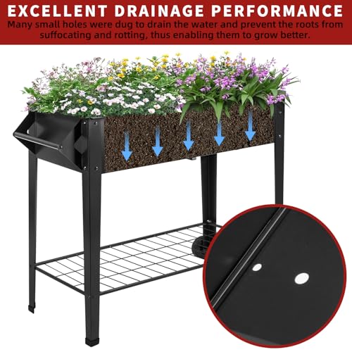 32" Rolling Raised Garden Bed with Wheels, Heavy Duty Metal Elevated Planter Box, Outdoor Flower Cart Plant Stand, Raised Planter with Storage Shelf for Patio Balcony Backyard Growing