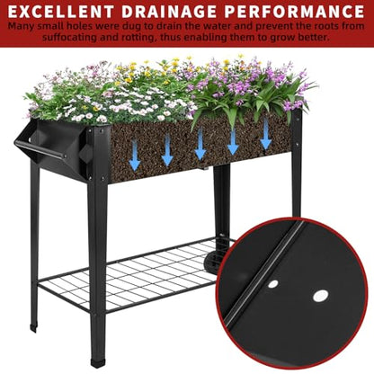 32" Rolling Raised Garden Bed with Wheels, Heavy Duty Metal Elevated Planter Box, Outdoor Flower Cart Plant Stand, Raised Planter with Storage Shelf for Patio Balcony Backyard Growing