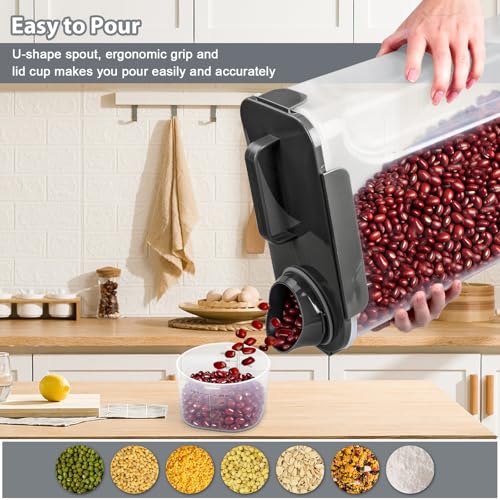Rice Storage Containers, 20 LB Rice dispenser with Pouring Spout Large Bin for Flour, Pasta, Grain and Baking, Pet Dog Cat Bird Food Container Grey