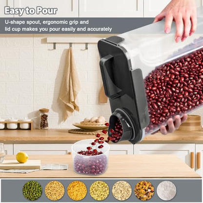 Rice Storage Containers, 20 LB Rice dispenser with Pouring Spout Large Bin for Flour, Pasta, Grain and Baking, Pet Dog Cat Bird Food Container Grey