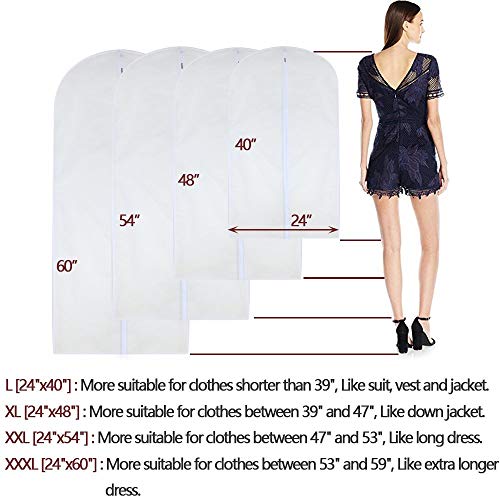 Garment Bags for Hanging Clothes 24'' x 40'' Suit Hanging Garment Bags White Breathable Suit Covers for Closet Full Zipper Dust Cover for Suits Dance Clothes Closet Pack of 6