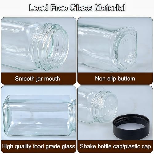 24Pcs Spice Jars Containers with Labels，4oz Black Seasoning Bottles with Shaker Lids for Rack, Cabinet, Drawer,Empty Square Condiment Pots (24, Black)