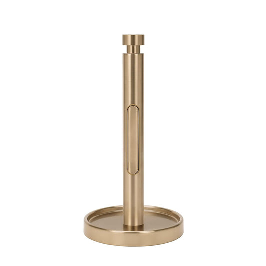 Ivilon Countertop Paper Towel Holder - Weighted Heavy Duty Steel Stand with Non-Slip Base for a Steady One-Handed One Sheet Tear - Fits All Rolls - Warm Gold