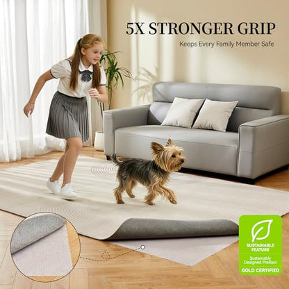 Strong Rug Pad Gripper, 5X Non-Slip Power, Grips Help Keep Area Rugs Safe and in Place, Slip and Skid Resistant Pads for Hard Floors, Under Carpet Mat Cushion and Hardwood Protection 3x5 FT