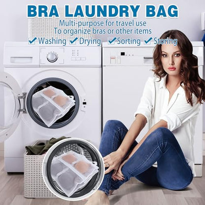 Laundry Bra Bag, 2 Pcs Bra Washing Bags, Lingerie Bags for Washing Delicates, Holds 10 D-F Cups Sizes, Underwear Brassiere Washing Bag with Zipper for Laundry Storage