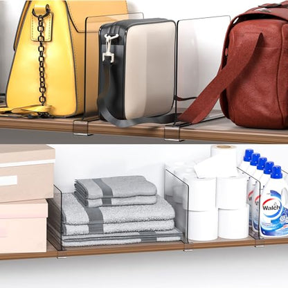 Clear Acrylic Shelf Dividers for Closet Organization - 6 Pack Closet Shelf Divider for Sweatshirt,Towel,Bag,Purse,Clothing,Sweater Organizer,Plastic Dividers and Separators for Shelves and Bedroom