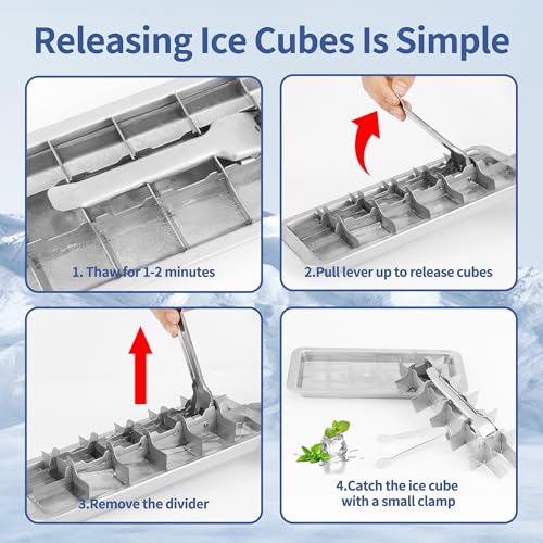 Stainless Steel Ice Cube Trays for Freezer, 18-Slot Vintage Inspired Design Metal Ice Cube Trays with Removable Tray, Easy Release Handle, Dishwasher Safe for Bars, Kitchens & Frozen Foods