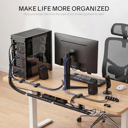 285 PCS Cable Management Kit - 4 Cable Sleeve Split, 50 Adhesive Cable Clips, 9 Cable Holder, 2 Roll Cable Organizer Straps, 200 Cable Zip Ties with 20 Mounts, for Computer TV Under Desk - Black