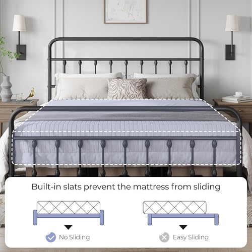 Yaheetech King Bed Frame with Headboard, Victorian Vintage Black Iron