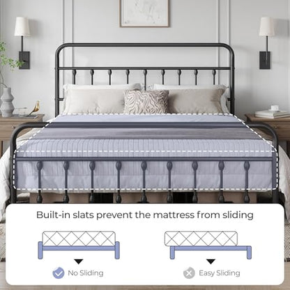 Yaheetech King Bed Frame with Headboard, Victorian Vintage Black Iron