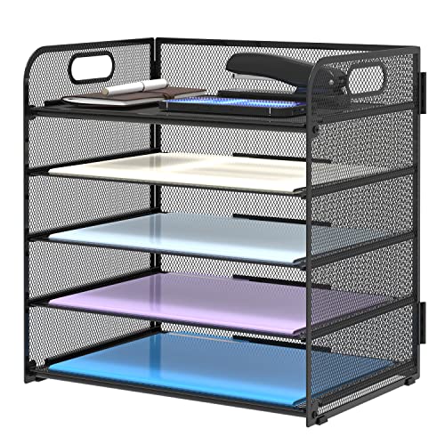 5 Trays Paper Organizer Letter Tray with Handle-Me... (Black | Iron)