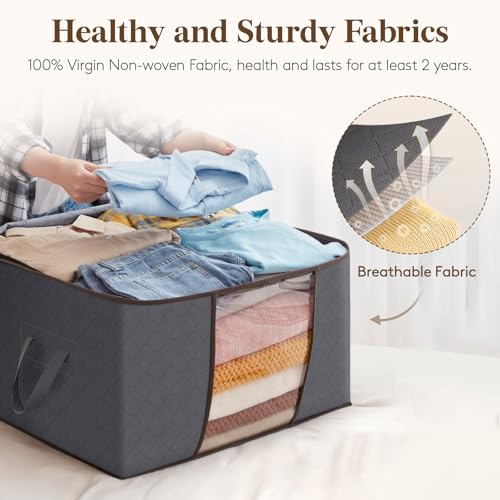 Lifewit 3 Pack 90L Clothes Storage Bins with Lids, Foldable Blanket Storage Bags with Zippers, Clear Window and Reinforced Handles, Closet and Organization for Clothing, Sweater, Comforter, Bedding