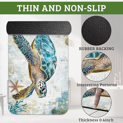 Sea Turtle Bathroom Rugs Mat Non Slip Washable Quick Dry Absorbent Thin Bathroom Rug-Bath Mats for Bathtub, Sink, Shower Room, Christmas Decorations, 17"x 29.5"