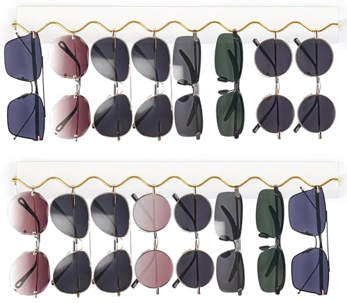 Mkono Wall Sunglass Organizer, Wood Hanging Glasses Holder Storage 2 Pack | Space Saving, Holds 8 Eyewear Pairs, Eyeglass Display, Easy to Install, for Entryway Bedroom Living Room Girl Room Gift Ideal