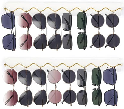 Mkono Wall Sunglass Organizer, Wood Hanging Glasses Holder Storage 2 Pack | Space Saving, Holds 8 Eyewear Pairs, Eyeglass Display, Easy to Install, for Entryway Bedroom Living Room Girl Room Gift Ideal