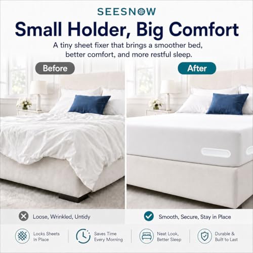 Bed Sheet Holders, Corner Fasteners, 8 Count, White | Easy-install corner fasteners help secure fitted sheets on most mattresses; includes 8 white holders.