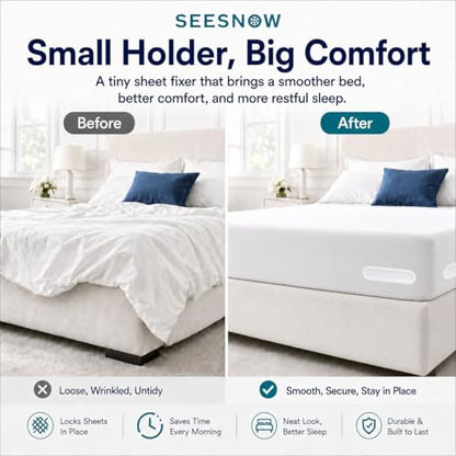 Bed Sheet Holders, Corner Fasteners, 8 Count, White | Easy-install corner fasteners help secure fitted sheets on most mattresses; includes 8 white holders.