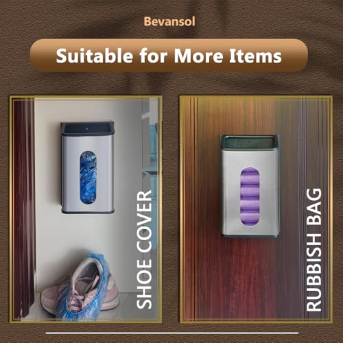 Plastic Bags Holder Grocery Dispenser for Kitchen Trash Bag Storage with Stainless Steel Front, Wall Mounted with Extra Wide Easy Access Openings